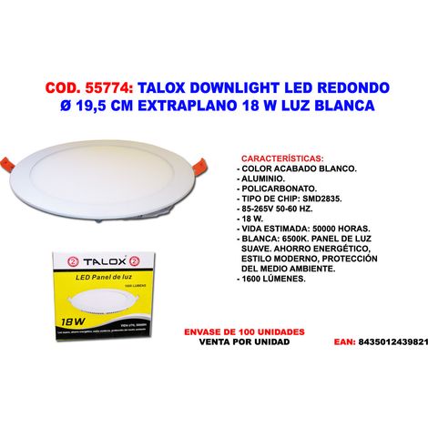talox downlight led redondo ø19.5 cm extraplano 18 w luz blanca