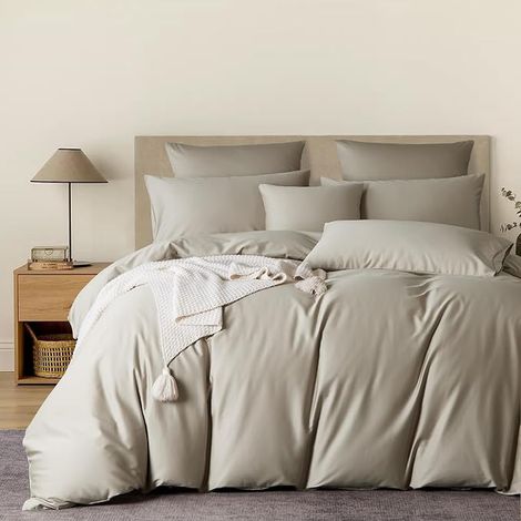 Cotton Satin Duvet Cover 220 x 240 cm Beige 100% Cotton Satin Bedding Set Double Bed Linen with Zip and Pillowcases 65 x 65 cm (1/5)