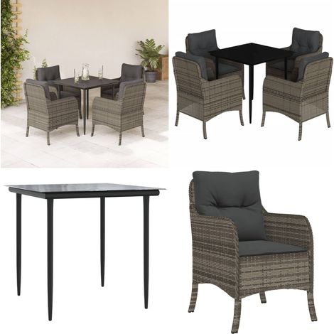 5-tlg. Garten-Essgruppe mit Kissen Grau Poly Rattan - Gartentisch - Gartenstuhl (1/5)