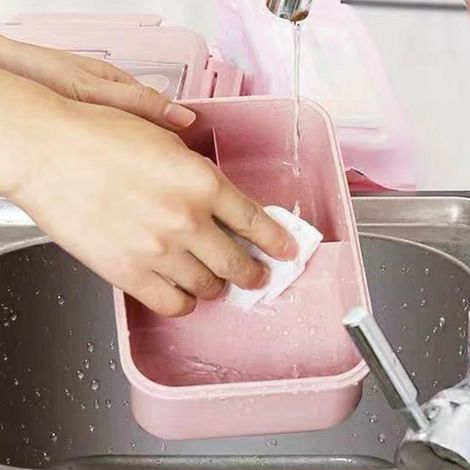 Isolierte Lunchbox aus Weizenstroh, Bento-Box im japanischen Stil, tragbare Lunchbox, mikrowellengeeignet, mit mehreren Fächern, tragbare Lunchbox für Schüler, rosa. (1/4)