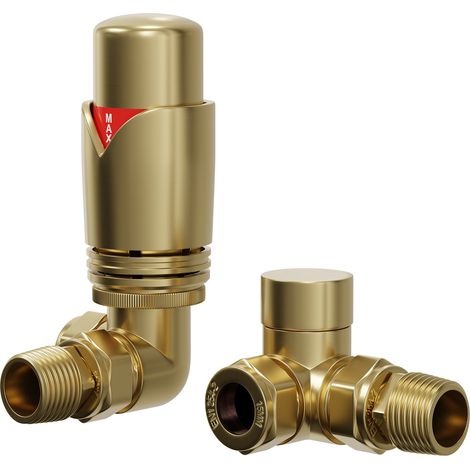 Colore Dias Brushed Brass Thermostatic Corner Radiator Valves (1/5)