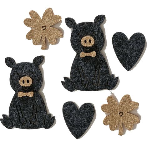 Streudeko "Glück" schwarz Glitter L: 7 cm B: 1 cm H: 9 cm