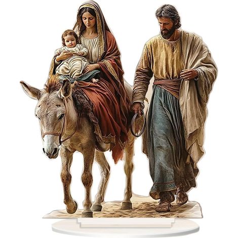 Décor de Nativité Plat en Acrylique,Statue Plate de Nativité en Acrylique Centre de table Amour et Paix Figurine de support (1/5)