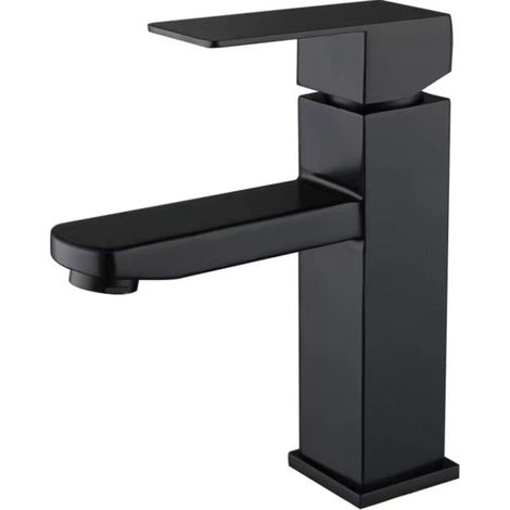 Black Bathroom Faucet Square Sink Mixer Hot and Cold Water Faucet Bathroom Mixer Stainless Steel(Without inlet pipe) (1/5)