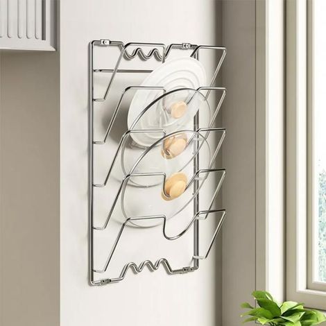 1 Support couvercle, montage mural ou porte, 5 capacités, rangement cuisine maison restaurant (1/5)