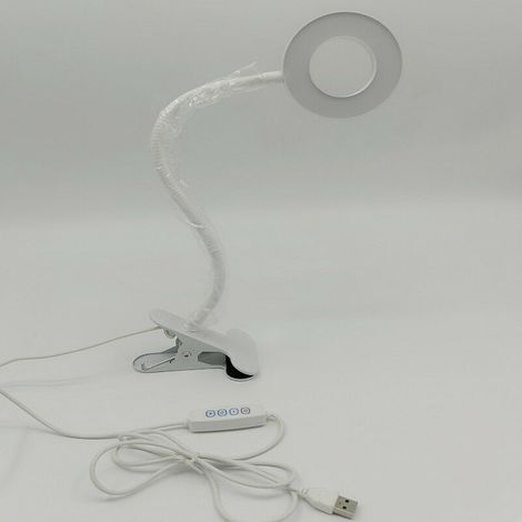 Lampe de Bureau Pince Lampe de Lecture Clipsable Luminosité Réglable Lampe Pince pour Lit Lampe Bureau Led USB pour Étude et Travail, Blanc (1/5)