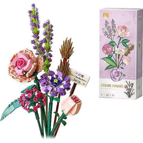 bouquet De Fleurs Artificielles Avec Accessoires Dcoratifs Pour Adultes - Collection De Plantes, Ensemble De Briques Non Compatible Avec Lego (1/3)