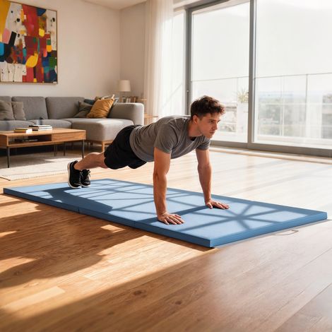 Tapis de Gymnastique Pliable Épais Yoga Fitness, Antidérapant, 240x120x5 cm, Bleu Clair (1/5)