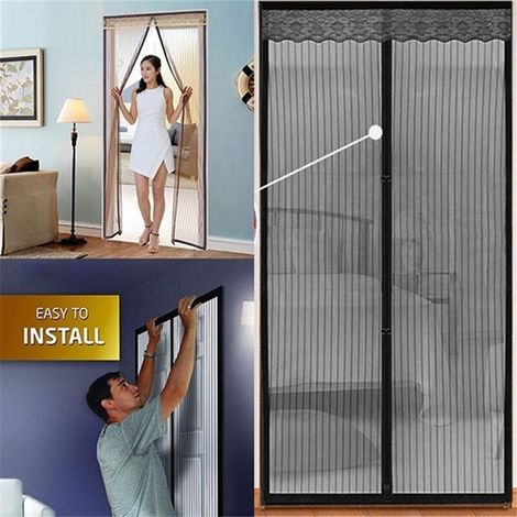 (Schwarz, 100 x 210 cm) Transparenter Magnet-Türvorhang, Netz-Türvorhang, magnetischer Verschluss von oben bis unten, automatischer Schließmechanismus, hält frische Luft im Inneren. Türvorhänge