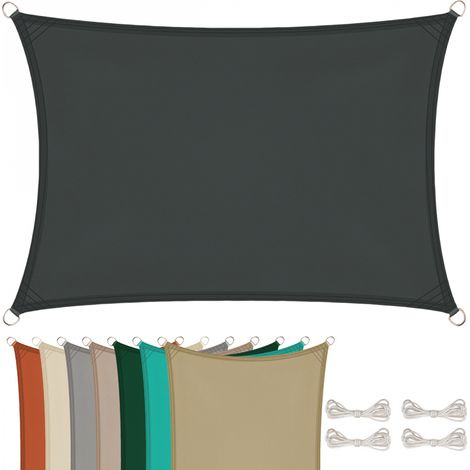 Voile d'ombrage rectangulaire pour terrasse, jardin, toile imperméable et résistant UV - 3 x 5 m - Gris foncé - Linxor
