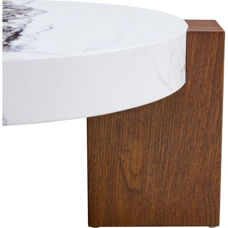 Ensemble Table Basse - [Marque] - TB-NUC-61 - Design 2-en-1 modulable, plateau verre sécurité et MDF effet noyer/marbre blanc, diamètres 61cm et 44cm (1/5)