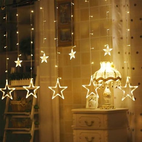 Guirlande lumineuse rideau LED, 12 étoiles, 120 LED, 8 modes d'éclairage, décoration pour fêtes de Noël et décoration intérieure (blanc chaud) (1/5)