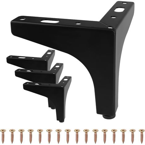 Pieds de Meuble Métal 10 cm Noir - 4 Pieds Canapé Table avec Vis, pour Canapé, Meuble TV, Table Basse, Armoire, Table de Chevet