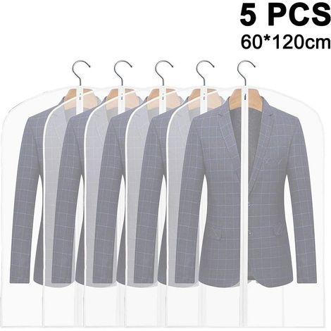 Set mit 5 hängenden Aufbewahrungstaschen für Kleidung, atmungsaktive Schutzhülle für Anzüge, mit Reißverschluss, staubdichte Schutzhülle, geeignet für Anzugjacken, Blazer usw. (1/5)