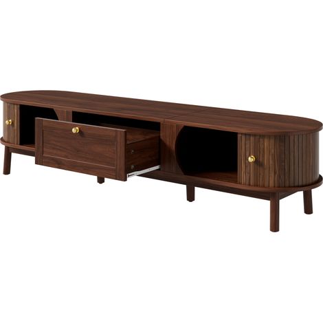Mueble TV moderno de MDF acabado nogal con cajón y puertas correderas, 170 x 39,5 x 38 cm (1/5)