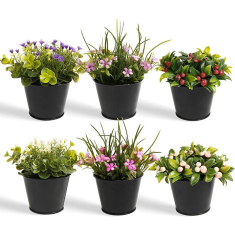 Kunstpflanze 6 Stück 16 cm klein Deko Büro Stechpalme Blumen (1/5)