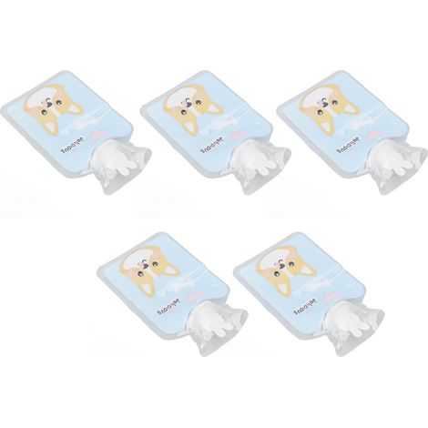 Bouillotte 5 pièces en PVC épais anti-explosion, étanche, large ouverture, motif chien bleu, sac d'eau chaude résistant aux fuites (1/5)