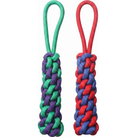 Lot de 2 jouets pour chien en corde avec plusieurs nœuds - Jouet à mâcher pour grands chiens - Jouet de dentition en coton coloré (1/5)