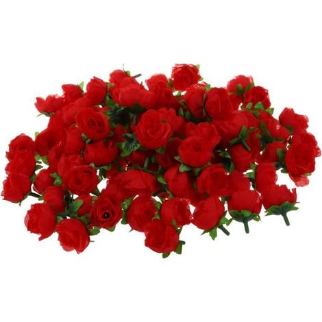 100 x Tete Fleur Artificielle Roses Rosettes Deco DIY Mariage Fete Bapteme ROUGE (1/4)