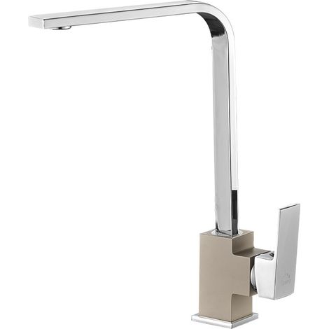 Grifo para lavabo de pie Laveo en beige cromado Kvadrato con caño en L