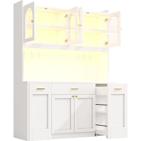 Vitrine tiroirs intégrés meuble de rangement 3 vitrines en verre plateaux coulissants des deux côtés éclairage led rgb commande par (1/3)