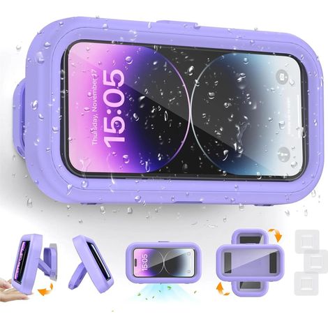 Questo supporto per telefono da doccia è impermeabile, girevole a 360°, retrattile e regolabile con funzione touchscreen, il che lo rende adatto sia per il bagno che per la cucina. (1/3)