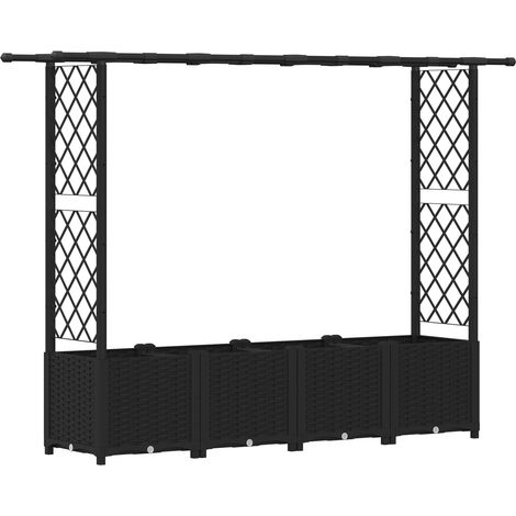 Fioriera da giardino Letto Rialzato con Griglia e Tetto Nero 203 x 40 x 136 cm PP (1/5)