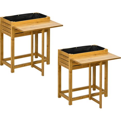 2er-Set hochbeet mit klappbarer Arbeitsfläche, lackiertes Massivholz, Innenverkleidung aus Vlies, 64cm x 63cm x 74,5cm