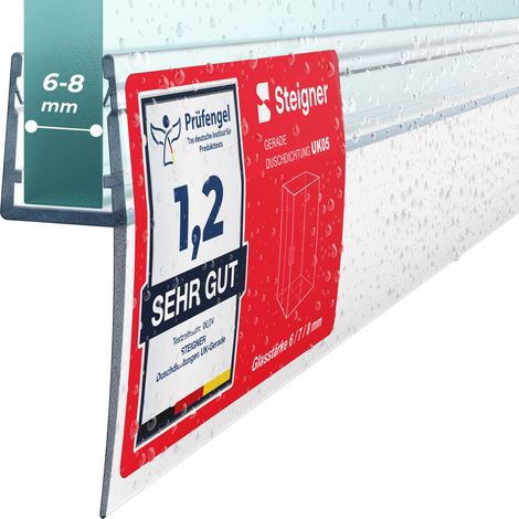 STEIGNER Joint de douche pour paroi en verre, 160cm, vitre 6/7/8mm, joint d'étanchéité PVC droit pour les cabines de douche réctangulaires, UK05