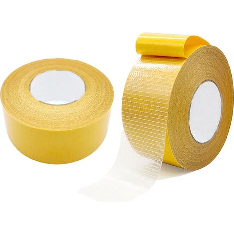 2 pièces - Ruban adhésif textile double face - 5 cm x 10 m - Ruban adhésif double face pour moquette - Rubans adhésifs pour bureau - Ruban en fibre de verre - Ruban adhésif résistant - Forte adhérence (1/5)