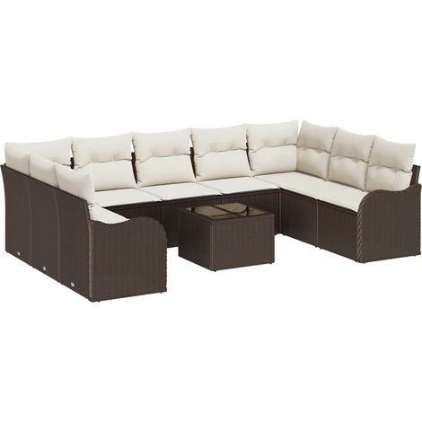 Maison Exclusive - Set Divano da Giardino 10 pcs Marrone e bianco Poly Rattan