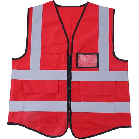 Ortviai Gilet de Sécurité Réfléchissant Rouge – Maille Tricotée 120 g, Poches Stéréo & Fermeture Éclair Robuste