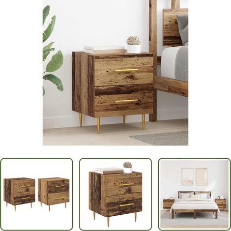 Holzschrank - Nachttisch 2 pcs Altholz 40 x 35 x 47,5 cm Holzwerkstoff (1/5)