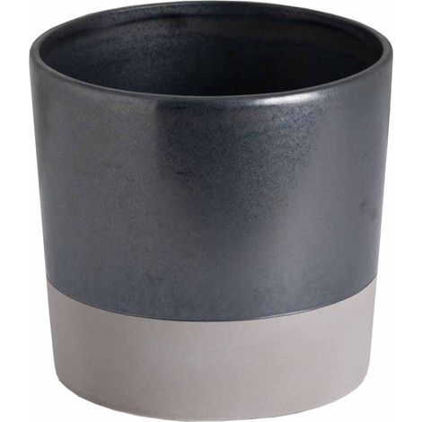 Large Planter - Ceramic - L16 x W16 x H16 cm - Metallic Grey