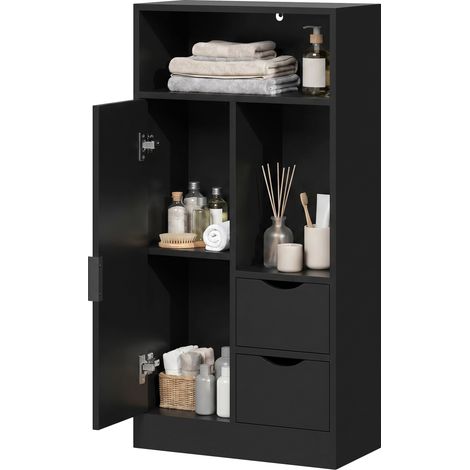 HOMCOM Mobile Bagno Slim con Cassetti e Scomparti Aperti, Nero (1/5)