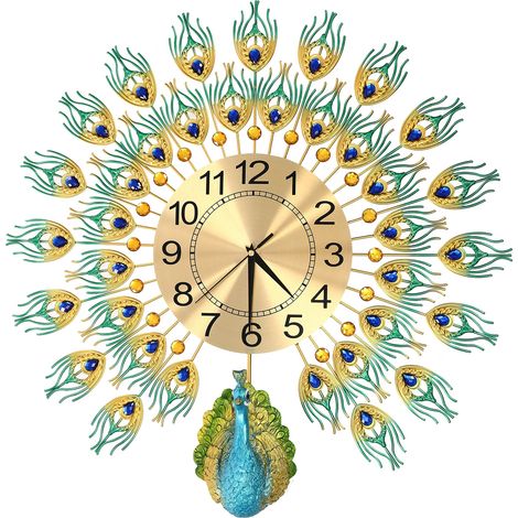 【Maison connectée】Grande horloge murale de luxe en forme de paon, 23,7 pouces, sans tic-tac, silencieuse, originale et créative, horloge murale de style Art déco moderne, idéale pour la décoration du (1/5)