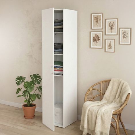 Dmora - Armario multiusos 1 puerta Khutulun, Muebles multifuncionales, Zapatero, Armario para zapatos, 42x39 h175 cm, Blanco (1/5)