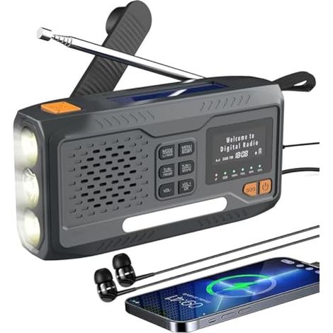 Radio Solaire avec Manivelle et Solaire, Fonction de Chargement 4500 mAh, Radio Survie FM & Dab, Bluetooth, Torche LED et lumière de Lecture, SOS, écran LCD - Camping, Outdoor, Emergency (1/5)