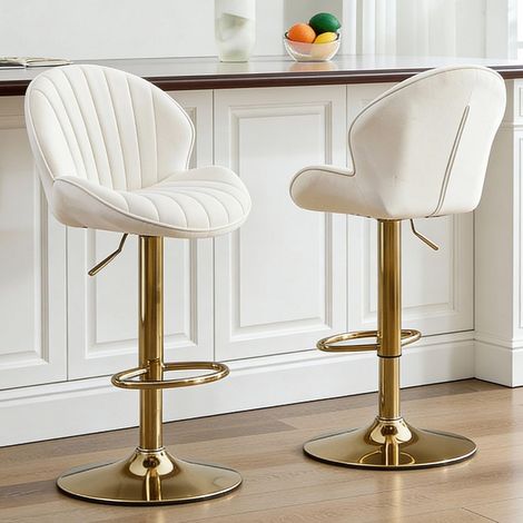 Wahson Bar Stools Set of 2 in Velvet Modern Counter Chairs Height Adjustable with Shell-Shaped Backrest for Home Bar Restaurant, Beige (1/5)