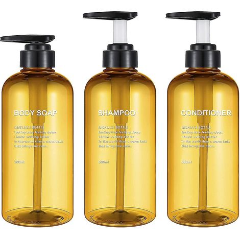 Lot de 3 bouteilles de shampoing vides de 17 oz, bouteilles à pompe en plastique jaune de 500 ml avec récipients distributeurs de savon (1/4)
