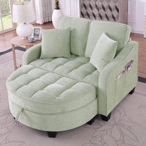 Canapé droit avec Pouf de Rangement, 1 Place - Gain de Place avec Poche Latérale pour Petit Salon & Bureau - Bleu (1/5)