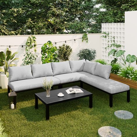 Set da giardino modulare in acciaio zincato 6 posti grigio con tavolino (1/5)