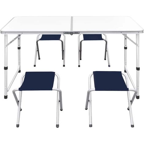 Set de 1 table et 4 chaises de camping pliable Design moderne, Ensemble repas de jardin 120x60 cm OIB8606E (1/5)