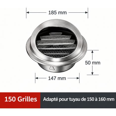 Chapeau de ventilation mural en inox 201 Ø 150 mm brossé 201 150mm réf 5871 – Livraison gratuite