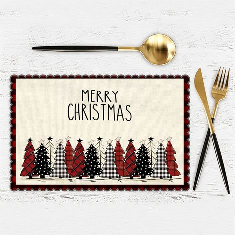 Set Tavola Natale in Lino Stampato 40x60 cm – Antiscivolo e Resistente al Calore – Design Festivo Elegante – Ideale per Pranzi Natalizi e Protezione Superfici (1/4)