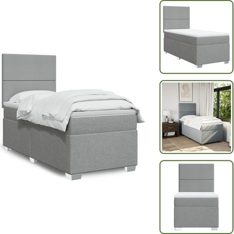 Cabecero ajustable - vidaXL Cama box spring con colchón tela gris claro 90x190 cm - Colchón de muelles ensacados