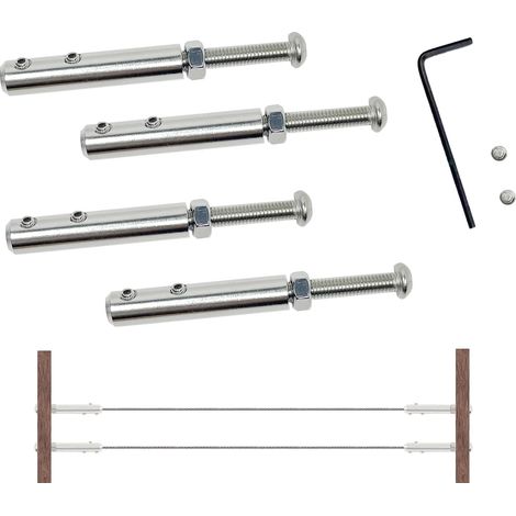 4 x Stainless Steel Cable Tensioner, Terminal for Metal Stainless Steel Wire, Screw Terminal for 4 mm Steel Cable, Tensioner Cable for Stair Cable Ramp, Wood Fixing (1/5)