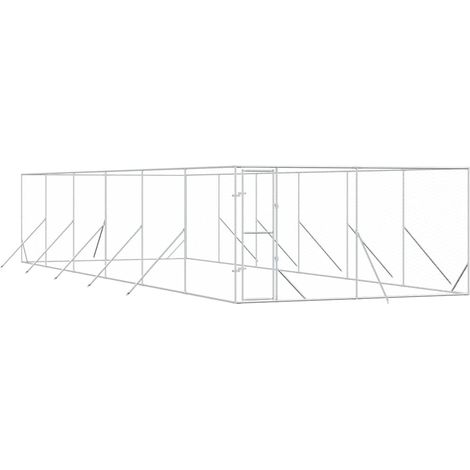 Chenil d'extérieur pour chiens argenté 4x12x2 m acier galvanisé
