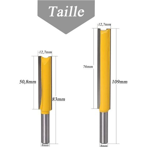 2Pcs Fraises à Rainurer Droites en 8mm Tige, Fraises de Fraisage à Bois Mèche Routeur Droite Extra-longue Fraise Defonceuse à Menuiserie 51mm 76mm pour Travail du Bois (1/5)
