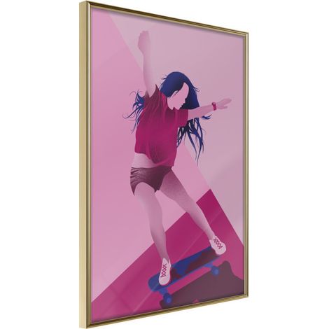 Affiche Murale Encadrée "Girl on a Skateboard" 30 x 42 cm Or